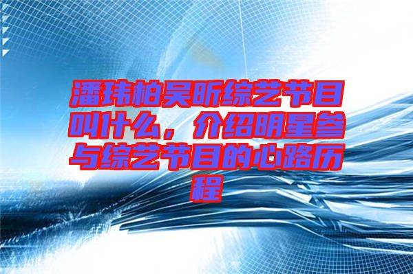 潘瑋柏吳昕綜藝節(jié)目叫什么,介紹明星參與綜藝節(jié)目的心路歷程