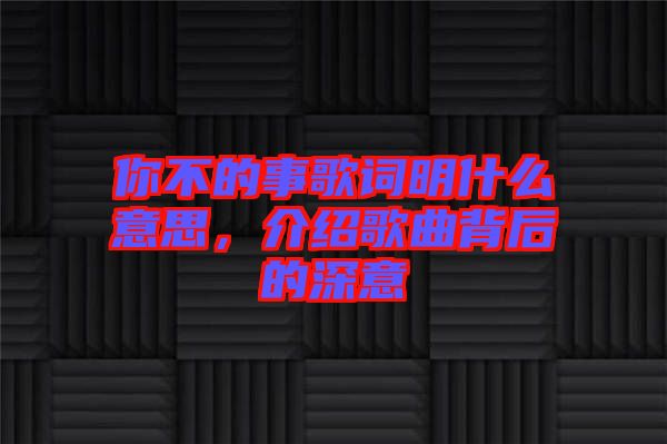 你不的事歌詞明什么意思,介紹歌曲背后的深意