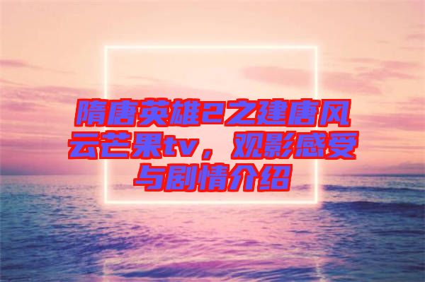 隋唐英雄2之建唐風云芒果tv,觀影感受與劇情介紹