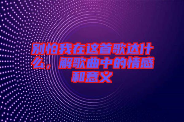 別怕我在這首歌達(dá)什么，解歌曲中的情感和意義