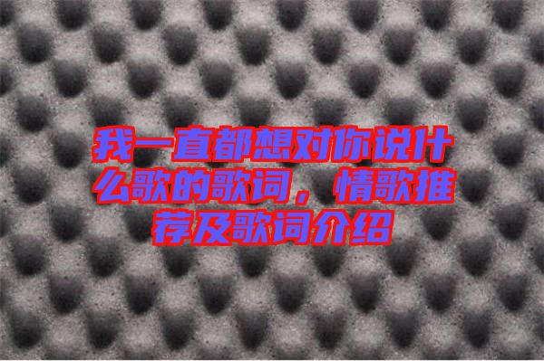 我一直都想對(duì)你說什么歌的歌詞,情歌推薦及歌詞介紹
