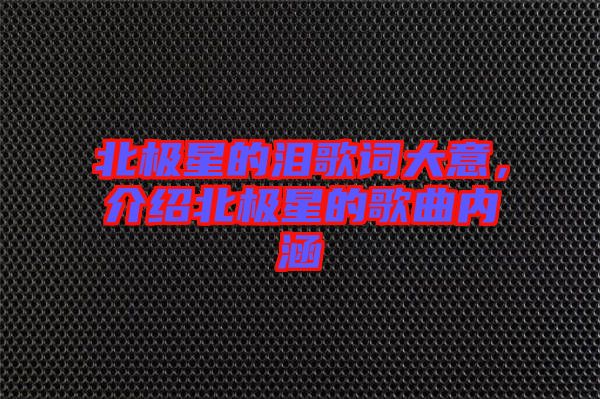 北極星的淚歌詞大意,介紹北極星的歌曲內(nèi)涵