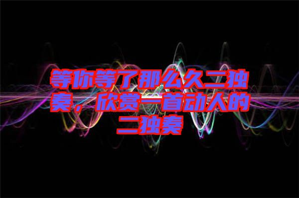 等你等了那么久二獨(dú)奏,欣賞一首動人的二獨(dú)奏