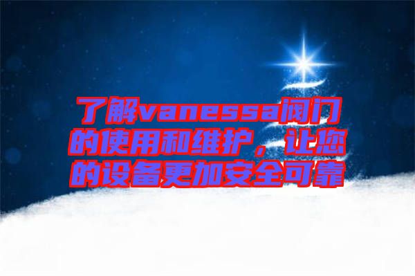 了解vanessa閥門的使用和維護,讓您的設(shè)備更加安全可靠