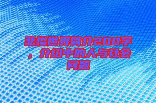 悲慘世界簡(jiǎn)介200字,介紹中的人與社會(huì)問(wèn)題