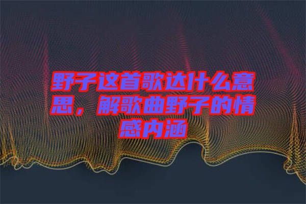 野子這首歌達什么意思,解歌曲野子的情感內(nèi)涵