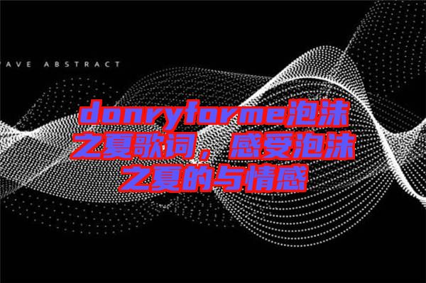 donryforme泡沫之夏歌詞,感受泡沫之夏的與情感