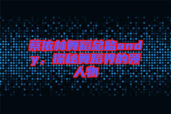 蔡依林舞蹈總監andy,探秘舞蹈界的領人物