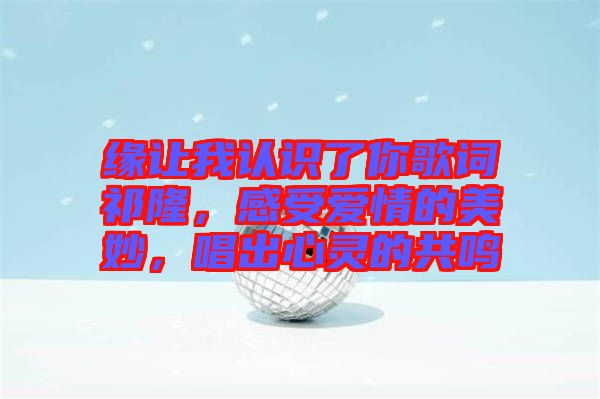 緣讓我認(rèn)識(shí)了你歌詞祁隆,感受愛情的美妙,唱出心靈的共鳴