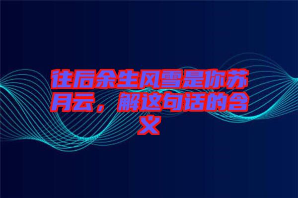 往后余生風雪是你蘇月云,解這句話的含義