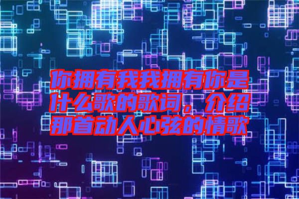 你擁有我我擁有你是什么歌的歌詞,介紹那首動人心弦的情歌