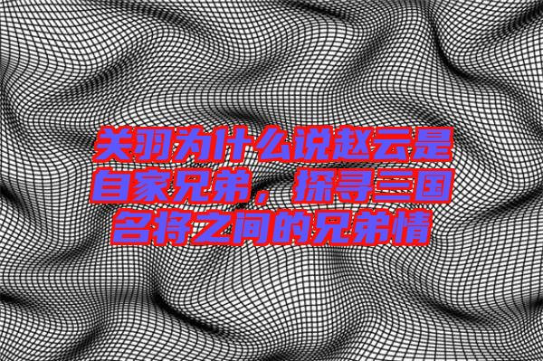 關(guān)羽為什么說趙云是自家兄弟,探尋三國名將之間的兄弟情