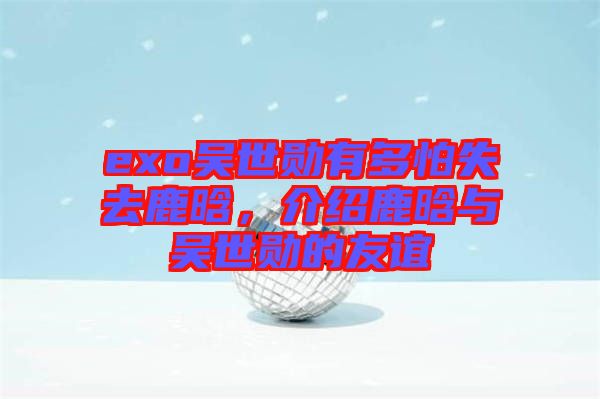 exo吳世勛有多怕失去鹿晗,介紹鹿晗與吳世勛的友誼