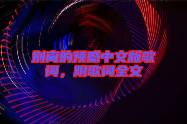 別離的預(yù)感中文版歌詞,附歌詞全文
