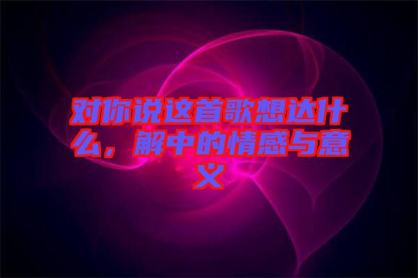 對你說這首歌想達(dá)什么，解中的情感與意義