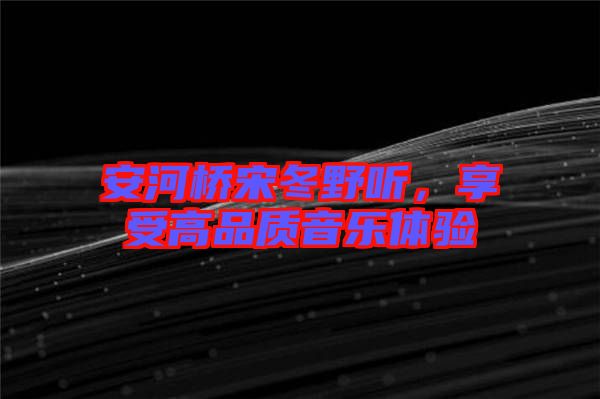 安河橋宋冬野聽,享受高品質音樂體驗