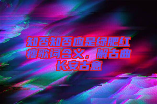 知否知否應是綠肥紅瘦歌詞含義,解古曲長安古意