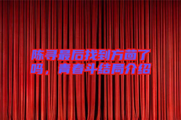 陳尋最后找到方茴了嗎,青春斗結(jié)局介紹