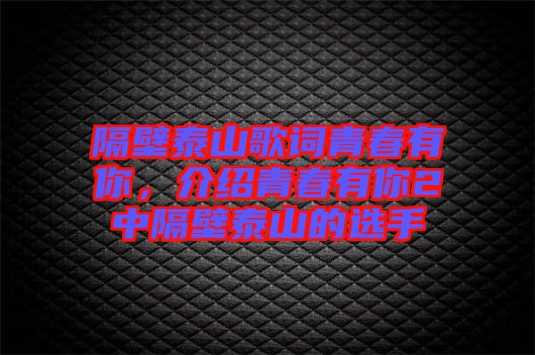 隔壁泰山歌詞青春有你,介紹青春有你2中隔壁泰山的選手