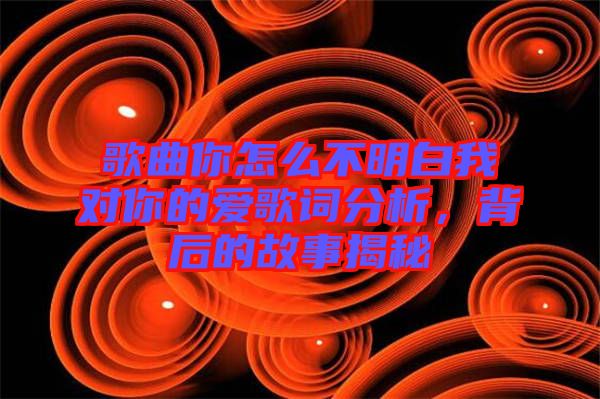 歌曲你怎么不明白我對你的愛歌詞分析,背后的故事揭秘