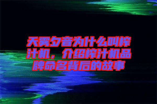 天霧夕音為什么叫榨汁機,介紹榨汁機品牌命名背后的故事