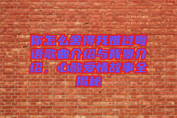 你怎么舍得我難過粵語歌曲介紹與背景介紹,心酸愛情故事全揭秘