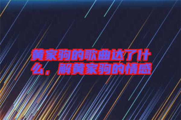黃家駒的歌曲達了什么,解黃家駒的情感